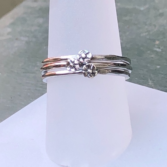 Silver, Flower, Stacking Ring - Picture 9 of 11
